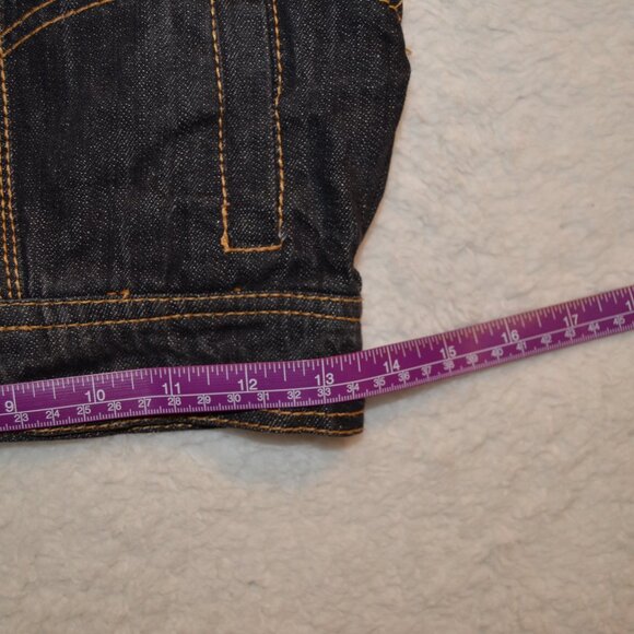 Max Rave dark denim crop vest with 4 pockets, shirt collar and racerback size S - Picture 8 of 13